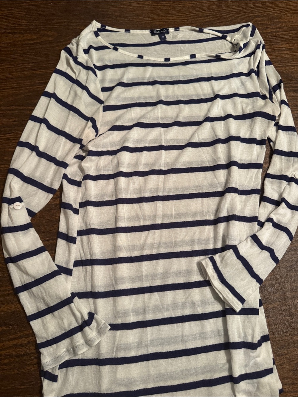 Splendid White and Navy Striped Long-Sleeve Boatneck Top